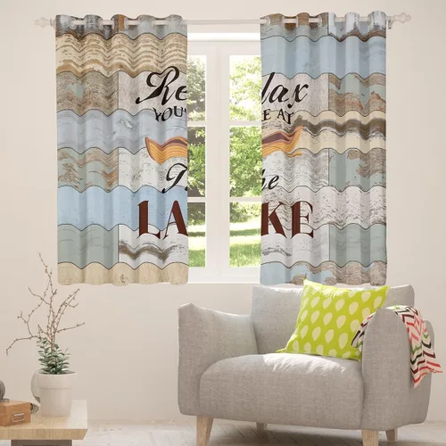 Vista 4 de Juego de cortinas opacas para dormitorio, sala de estar, camping (2 paneles, 38 x 45 pulgadas), decoración rústica de madera para oscurecer
