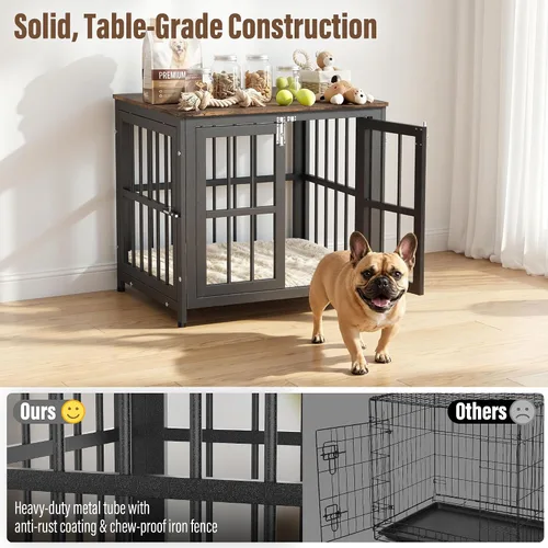Vista 4 de Muebles de jaula para perros resistentes, jaula decorativa para perros negro (Aged Black)