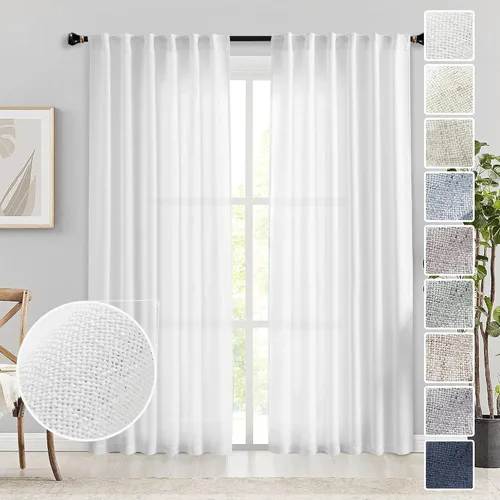 Vista 64 de Cortinas de Lino Natural Color Crema de 84 Pulgadas de Largo para Sala de Estar, Juego de 2 Paneles de Lino Texturizado con Trabillas Traseras