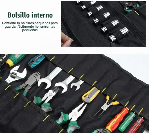 Vista 3 de Organizador de bolsas enrollables de herramientas de alta resistencia de 20 bolsillos, bolsa enrollable Rollo de herramientas para mecánico