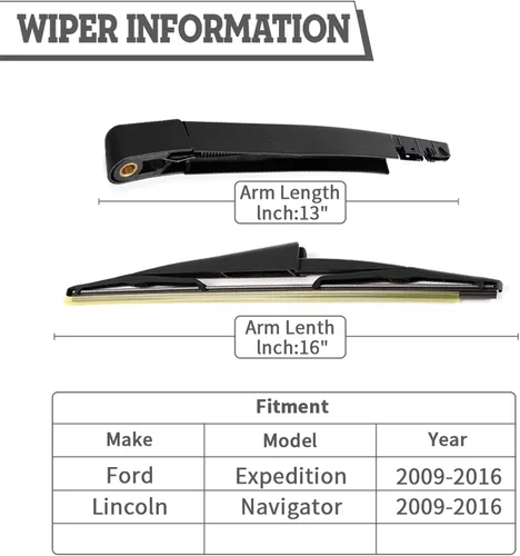 Vista 2 de Juego de tuercas de brazo y escobilla de limpiaparabrisas trasero de repuesto para Ford Expedition Lincoln Navigator 2009-2016, montaje