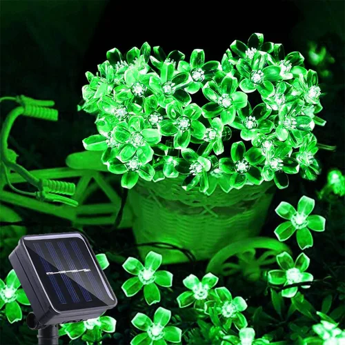 Vista 13 de ITICdecor - Tira de luces solares para exteriores con flores, impermeables, 50 luces LED, decoraciones de luces de hadas para árbol de Navidad