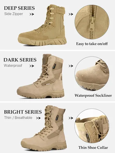 Vista 6 de FREE SOLDIER Botas tácticas para hombre de 8 pulgadas, ligeras, botas de combate duraderas, botas de trabajo militar, botas de desierto