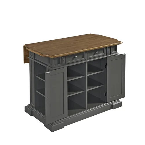 Vista 2 de Home Styles Americana - Isla de cocina gris con hoja desplegable, barra de desayuno