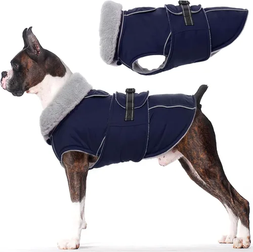 Vista 24 de Lelepet Abrigo cálido para perros – Chaleco reflectante impermeable de vellón con hebilla ajustable de gancho y bucle, chaqueta de invierno Rojo