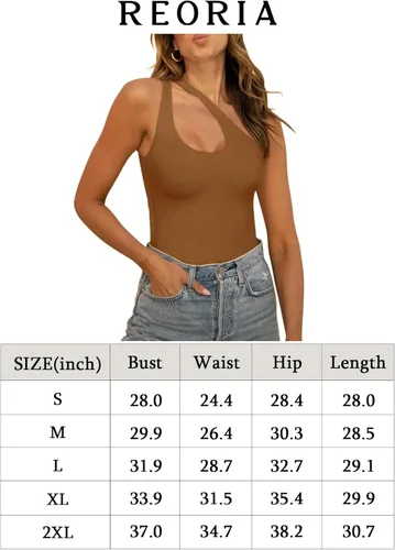 Vista 6 de REORIA - Body sexy para mujer, sin mangas, con corte frontal de un hombro y espalda descubierta