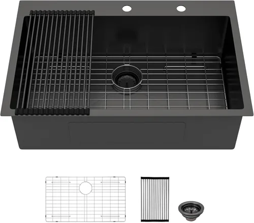 Vista 44 de Lordear - Fregadero de barra – Fregadero de barra dorado de 13 x 15 pulgadas con grifo dispensador de jabón, estación de trabajo, calibre 16 T304