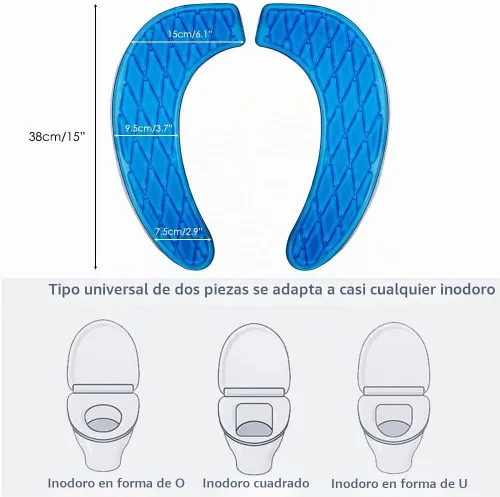 Vista 5 de tapa para asiento del retrete, portable y lavable, almohadilla de gel para retrete, universal, con diseño autoadhesivo (color azul)