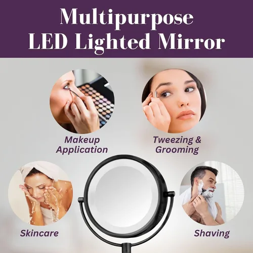 Vista 7 de JERDON Espejo de maquillaje de montaje en pared con cableado - 5X/1X - Negro - HL65BKD 8" de diámetro, brazo de pared de 14", iluminación LED