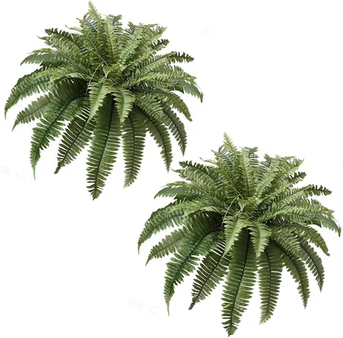 Vista 7 de Helechos artificiales colgantes de 27 pulgadas, helechos falsos de Boston grandes, 25 ramas, planta verde seda artificial para decoración al aire