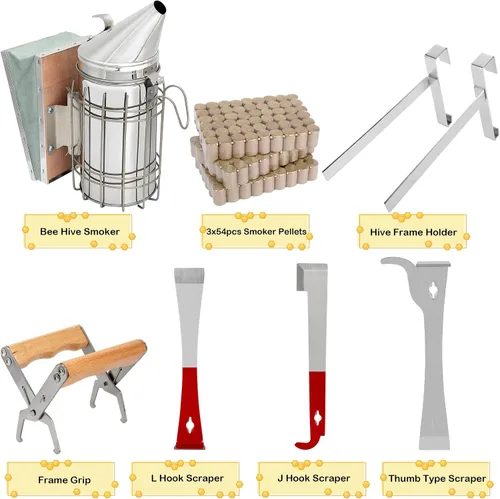 Vista 2 de Blisstime Suministros de apicultura, kit de inicio de 30 piezas, herramientas de apicultura y suministros para apicultura, suministros
