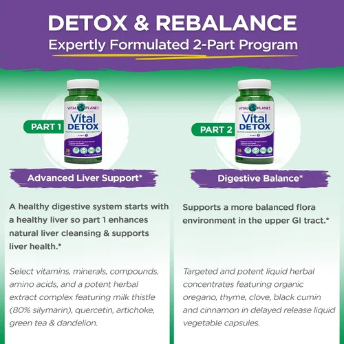 Vista 5 de Vital Planet - Vital Detox con cardo mariano, quercetina, ácido alfa lipoico, colina y hierbas, para gases ocasionales e hinchazón, apoya