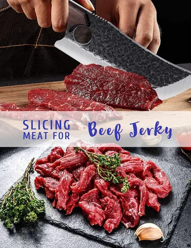 Vista 8 de DRGSKL Cuchillo Hendidor de Carne Forjado a Mano Cuchillos de Carnicero para Padres para Cortar Carne Cuchillo de Chef de Espiga Completa con Funda