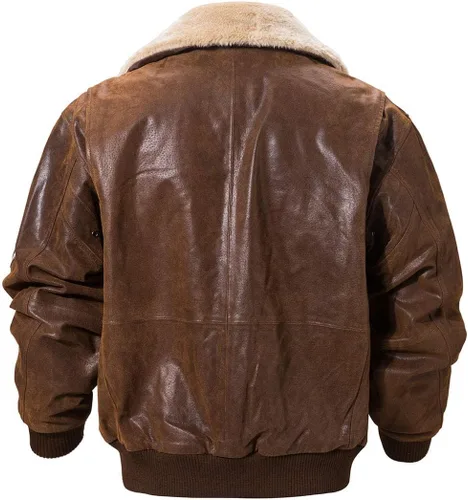 Vista 2 de FLAVOR Chaqueta bomber de cuero real para hombre con cuello de piel extraíble Aviator