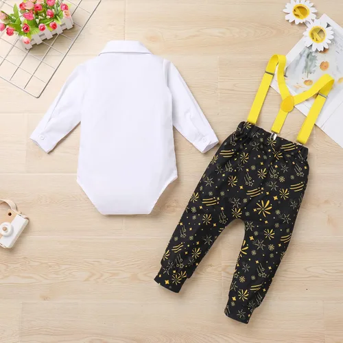 Vista 16 de IBTOM CASTLE Traje de invierno para bebé niño con copos de nieve para primer cumpleaños, mameluco con estampado de pastel y pantalones largos