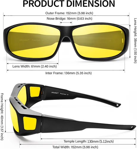 Vista 2 de URUMQI Gafas de conducción de visión nocturna para hombres y mujeres, lentes polarizados antirreflejos, lentes de alta definición amarillas