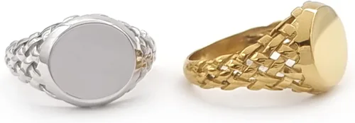 Vista 5 de Anillo de sello trenzado ovalado unisex en oro macizo de 9K, 14K y 18K, anillo de sello tejido personalizado, anillo Chevalier grabado con inicial