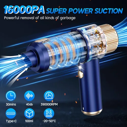 Vista 3 de JONYJ Aspiradora de mano para automóvil, aspiradora de mano de 16000 PA, portátil, inalámbrica, 2 en 1 soplador de aire y aspiradora con luz LED