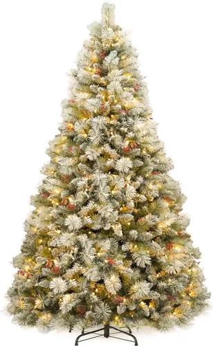 Vista 9 de Hykolity - Árbol de Navidad artificial preiluminado de 6 pies con 350 luces LED blancas cálidas Verde