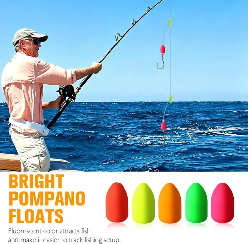 Vista 3 de Dovesun 220/104/80/60/54/52/42 piezas Pompano Rig Floats para Surf Pesca Bobbers de espuma para pesca con mosca Bobbers Floats Kit