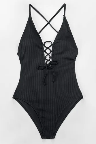 Vista 5 de CUPSHE Bañador de una pieza con cuello en V y volantes, para mujer Negro