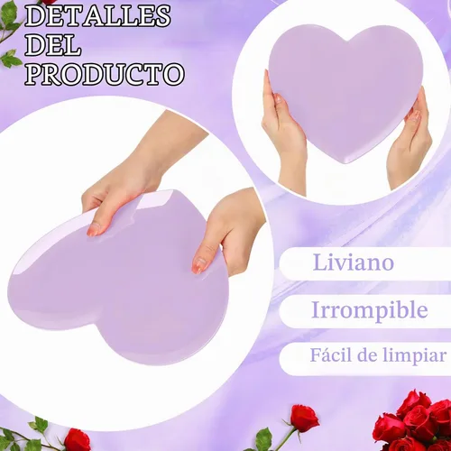 Vista 3 de FillTouch 4 platos de melamina en forma de corazón de 9.5 pulgadas, platos llanos de corazón para San Valentín, cumpleaños, despedidas de soltera