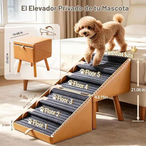Vista 2 de Rampa para mascotas para camas altas de 21.06 pulgadas de alto Camello ámbar