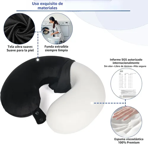 Vista 4 de SAIREIDER Almohada de viaje de espuma viscoelástica 100% pura, almohada de viaje para el cuello, almohada de avión para viajes, automóvil, hogar