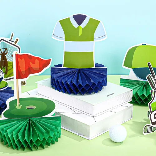 Vista 3 de Teling - 12 centros de mesa de golf para decoración de mesa de fiesta, pelota de golf de doble cara, panal para cumpleaños, despedida de soltero