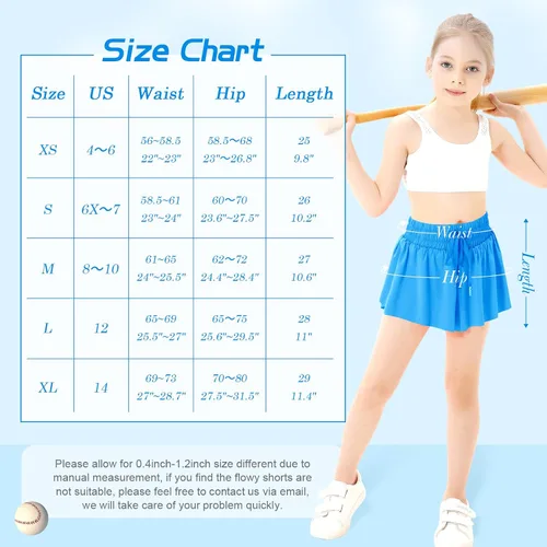 Vista 6 de QooNoo Girls Butterfly Shorts with Pocket Flowy Athletic Shorts High Waist Preppy Running Shorts for Kids Teen