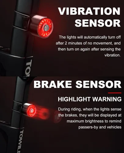 Vista 8 de TOWILD TL05 - Luz trasera para bicicleta, luces traseras de bicicleta con detección de freno inteligente, cable tipo C, impermeable, luces traseras
