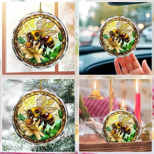 Vista 6 de Adorno de abeja de vidrio manchado - Decoración para árbol de Navidad, idea de regalo