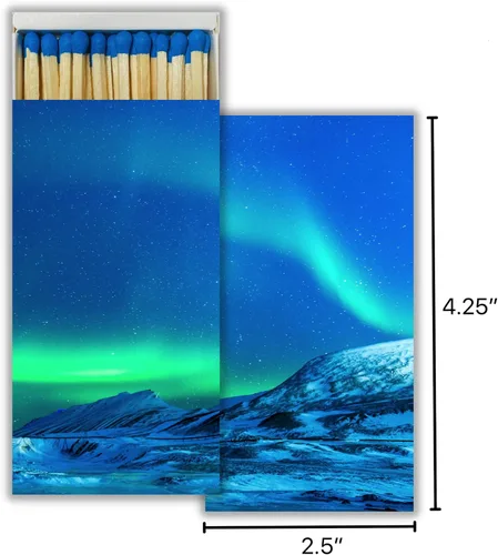 Vista 2 de Aurora Borealis - Juego de 2 cajas de cerillas decorativas con cerillas de madera, ideal para iluminar velas, chimeneas, parrillas y más