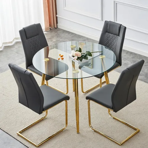 Vista 4 de Sillas De Comedor - Juego de 4 sillas de comedor modernas para cocina, con asiento tapizado de piel sintética, patas de metal con respaldo alto