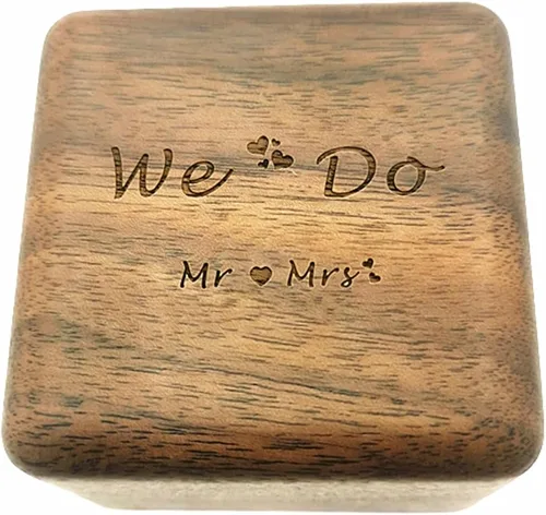 Vista 2 de LXSINO Caja de madera para anillos, 2 ranuras, caja de regalo para anillos de joyería, caja de regalo para anillo vintage, para ceremonia de boda