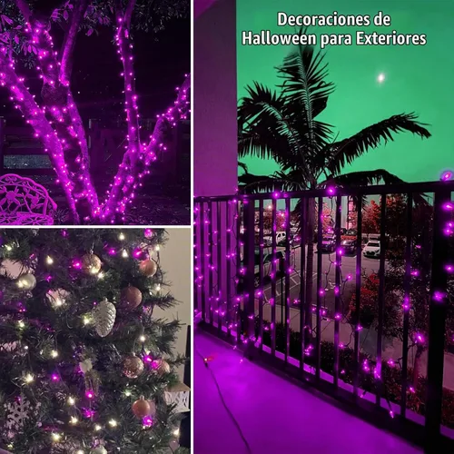 Vista 6 de HISHINY Luces de Halloween moradas, 100 unidades, cadena de luces incandescentes con cable negro, decoraciones ideales de Halloween para exteriores