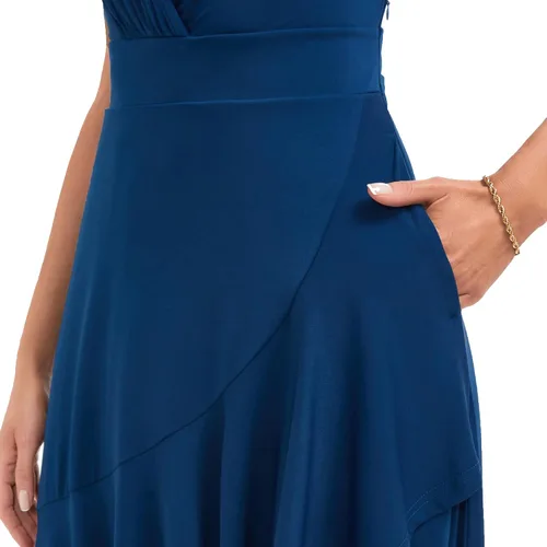 Vista 4 de MAGIARTE Vestido largo de manga corta con volantes y cuello en V profundo para mujer