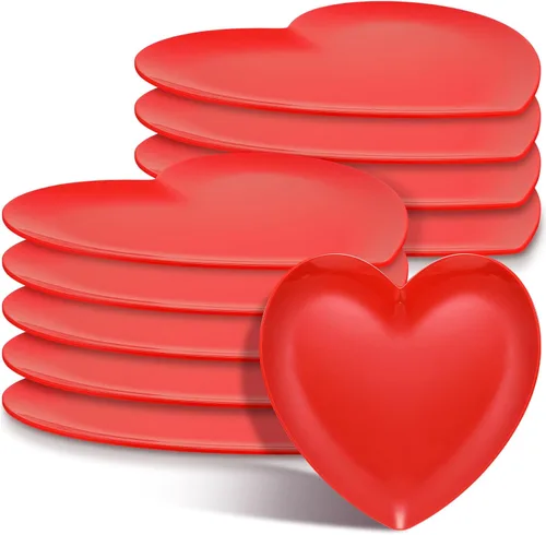 Vista 8 de FillTouch 4 platos de melamina en forma de corazón de 9.5 pulgadas, platos llanos de corazón para San Valentín, cumpleaños, despedidas de soltera