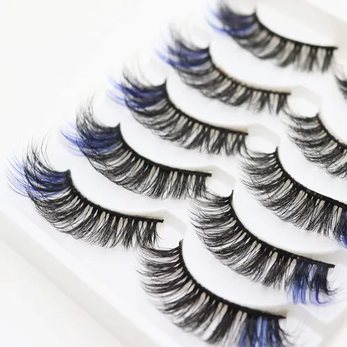 Vista 2 de DAODER Pestañas postizas de colores, pestañas postizas esponjosas con color azul, de 0.55 a 0.63 pulgadas, rizo C medio, volumen completo, pestañas