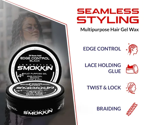 Vista 3 de SMOKKIN Gel para el cabello de fijación fuerte con control de bordes de aceite de argán, gel para trenzar y peinar (varios tamaños y aromas)