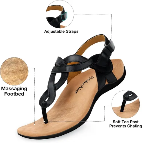 Vista 6 de Sandalias ortopédicas para caminar cómodas con soporte de arco para mujer, correa ortopédica en T, sandalias planas de verano para mujer