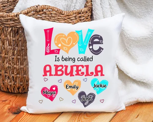 Vista 4 de Abuela - Almohada personalizada con corazón de amor, almohada personalizada para mamá, regalos para abuela, mamá de hija, nietos, día de la madre