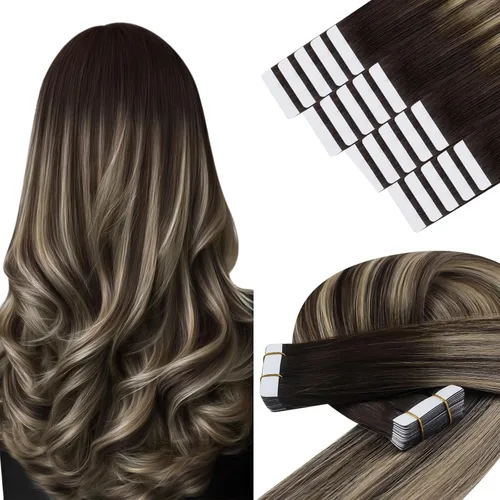 Vista 115 de YoungSee Extensiones de Cabello Humano con Cinta Balayage Extensiones de Cabello con Cinta Marrón Oscuro Extensiones de Cabello con Cinta Ombre