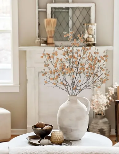 Vista 5 de GnFlus 3 piezas de ramas artificiales de algodón falsas para decoración de primavera y otoño en interiores estilo boho, flores artificiales de tallo