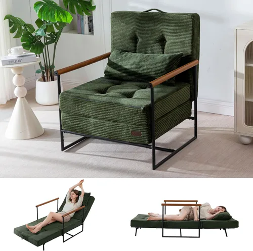 Vista 10 de MAXYOYO Silla convertible, silla plegable con respaldo ajustable, sofá cama plegable versátil, silla tapizada con cordón con marco, silla reclinable