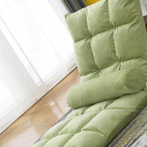 Vista 4 de plplaaoo Silla plegable con respaldo para sofá, sofá, verde, estilo moderno, plegable, acero aleado, algodón, verde sólido, portátil