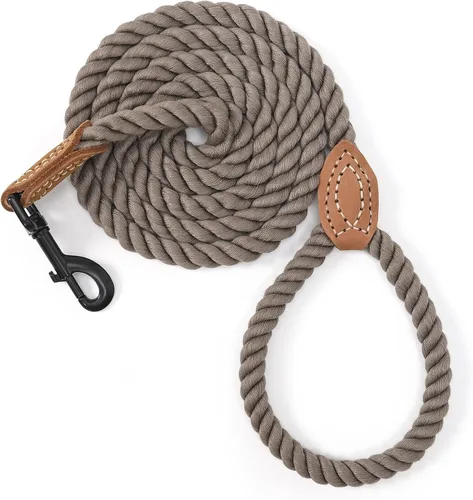 Vista 10 de Mile High Life Correa para perro, correas de cuerda de algodón trenzada con punta de sastre de cuero con punta de cuero, cierre de metal resistente