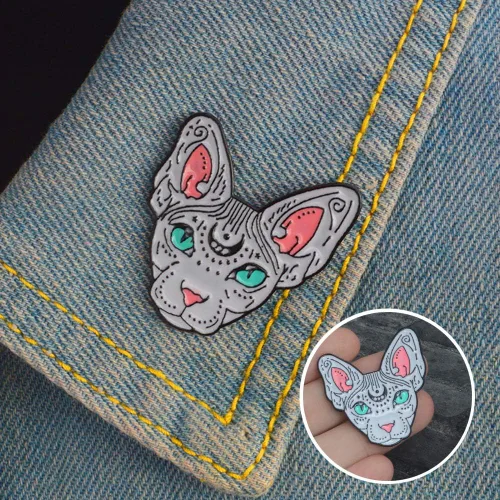 Vista 2 de shlutesoy Broche de solapa para hombre y mujer, diseño de gato, color blanco