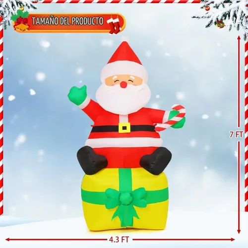Vista 5 de COMIN Inflables de Navidad de 7 pies para decoración al aire libre, Papá Noel inflable con LED integrados para Navidad, interiores y exteriores