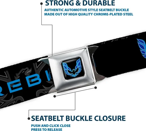 Vista 6 de Buckle-Down Cinturón de seguridad Pontiac FIREBIRDLogo NegroGrisesAzules - 1.0" Ancho - 20-36 pulgadas de largo